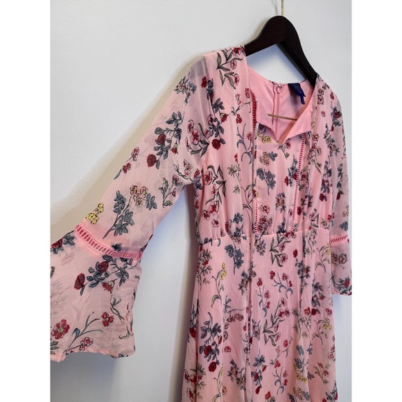 Disney Beauty and the Beast Pink Floral Chiffon Bell Sleeve Mini Dress Womens S - Picture 2 of 10